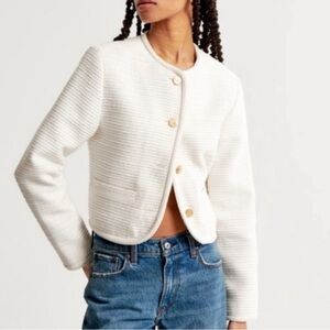 Abercrombie & Fitch Small Tweed Blazer with Gold Buttons Ivory